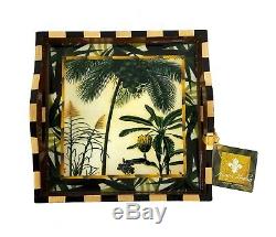 NEW Annie Modica Square Serving Tray Tropical Palm Tree Decoupage Wood NWT