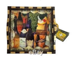 NEW Annie Modica Wine and Cheese Square Serving Tray Decoupage Wood 12 X 12