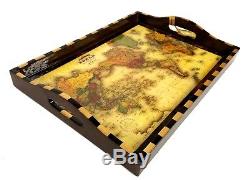 NEW Annie Modica World Map Large Serving Tray Wood 21X15 Decoupage Black Gold