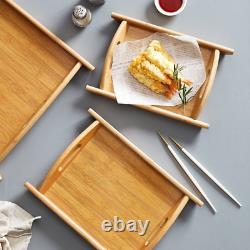 NEW Bamboo Serving Tray Bed Breakfast Dinner Table Wooden Platter with Handles