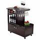 NEW Espresso Rolling Wine Wooden Glass Beverage Serving Cart Party Drink Tray