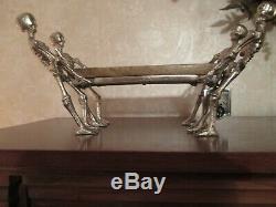 NEW- Halloween Silver Metal Walking Skeletons Holding Wooden Serving Tray Party