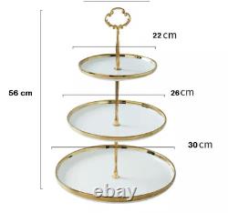 NEW Moroccan Handmade 3 Tiered Serving Tray, Pastry Serving Tray Platter Gold