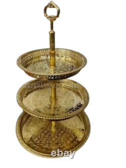 NEW Moroccan Handmade 3 Tiered Serving Tray, Pastry Serving Tray Platter Gold