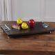 New Stained Veneer Wood Decorative Tray Brushed Silver Boat Style Metal Handles