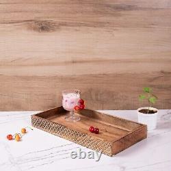 Natural Mango Wood Tea Tray Wooden Platter Serving Set Tray Hand Carved 40x25cm