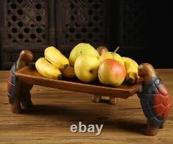 Natural Wood Carved Turtle Serving Tray Food Fruit Dishes Platter Plate Decor