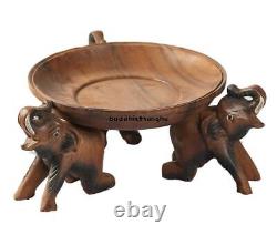 Natural Wood Elephant Serving Tray Food Dishes Platter Plate Animal Decor