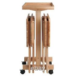 Natural Wood TV Tray Table Set with Stand Serving Portable Folding Furniture