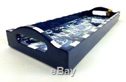 New ANNIE MODICA Imari Blue & White Bar Tray Art Collectible Wood Decoupage