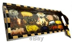 New ANNIE MODICA Pigs Bar Tray Art Collectible Wood Decoupage
