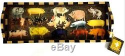 New ANNIE MODICA Pigs Bar Tray Art Collectible Wood Decoupage