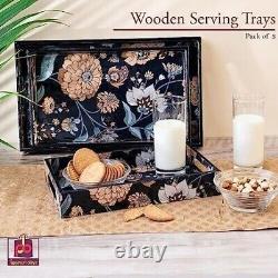 New Beautiful Print Wood Serving Trays All Size 6 Trays Pack of 2