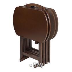 New Folding TV Tray Set Storage Dinner Serving Stand Wooden Portable Table Wood