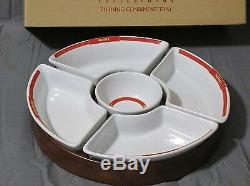 New Pottery Barn Pasta Rustica Condiment Carousel Lazy Susan Wood & Porcelain