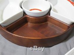 New Pottery Barn Pasta Rustica Condiment Carousel Lazy Susan Wood & Porcelain