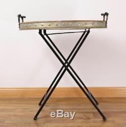 New Serving Tray, Portable Wood Metal Snack Serving Tray With Folding Stand Table