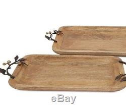 New Victoria Set of 2 Natural-Inspired Wood Rectangular Durable Serving Trays