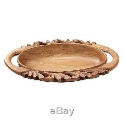 Novica Hand-Crafted Wood Oval Serving Tray with Leafy Motif