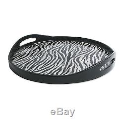 Novica Zebra Print Round Reverse Painted Glass and Wood Serving Tray