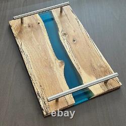 Oak Epoxy River Serving Board / Cheese Tray / Charcuterie Board with Metal Handles