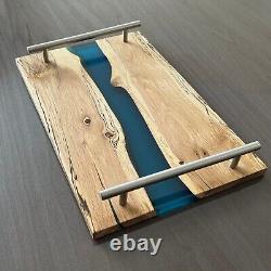 Oak Epoxy River Serving Board / Cheese Tray / Charcuterie Board with Metal Handles