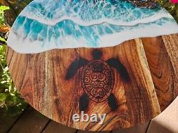 Ocean and waves Sea turtle Serving tray with handle LARGE 19X16 Resin Ocean Art