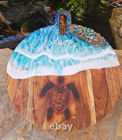 Ocean and waves Sea turtle Serving tray with handle LARGE 19X16 Resin Ocean Art
