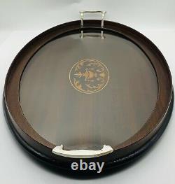 Old Antique VTG Art Deco Oval Wood Glass Butler Serving Tray 25 7/8L. X 14 1/2