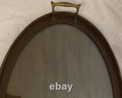 Old Antique Vintage Art Deco Oval Wood Glass Butler Serving Tray 24 L X 15