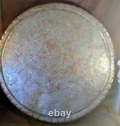 Old Vintage Metal Copper Middle Easter Tray Plate Serving Table Wood Base Inlaid