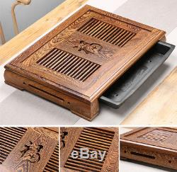 On sales Wenge wood tea tray waste water draining tea table plastic drawer trays