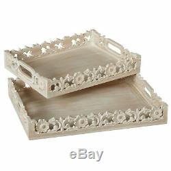 One Allium Way Olive Carved Rectangle 2 Piece Serving Tray Set