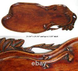 Oriental Carved Wood 23.25 Bar or Serving Tray, Flowers, Foliage & Salamanders