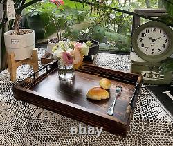 Ottoman Serving Tray Rustic Farmhouse Decor Lightweight with Metal Handles