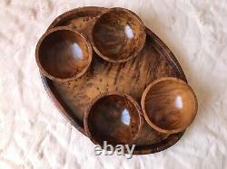 Oval Moroccan burl Thuja wood serving tray with bowls, natural luxury dining deco