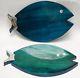 PAIR of LARGE EXOTIC WOOD FISH PLATTER WITH STERLING SILVER OVERLAY 16