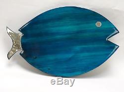 PAIR of LARGE EXOTIC WOOD FISH PLATTER WITH STERLING SILVER OVERLAY 16