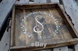 PERSONALIZED Hand Painted SQUARE Reclaimed Wood Rustic Serving Ottoman Tray