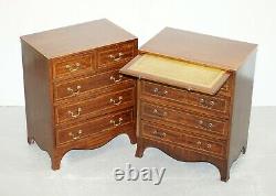 Pair Of Stunning Flamed Mahogany Side Table Sized Chests Of Drawers Serving Tray