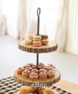 Pastry Food Serving Stand Round 3-Tier Tray Display Wood Raw Tree Bark Kitchen