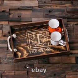 Personalized Rustic Wood Serving Tray with Rope Handles Perfect House Party Gift