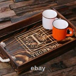Personalized Rustic Wood Serving Tray with Rope Handles Perfect House Party Gift