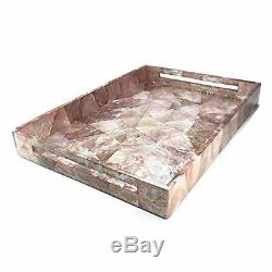 Pink Mother Of Pearl Inlay Wood Serving Kitchen Tray Large Modern Contemporary