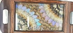 Pre-world war II Wooden serving Tray with hand painting, butterfly wings