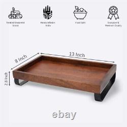 Premium Wooden Serving Tray/platter With Black Metal Stand (mahogany Finish)