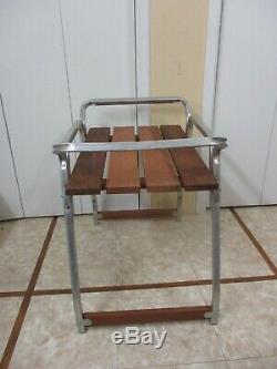 RARE Mid Century Aluminum Red Wood Slat Outdoor Patio Butler Serving Table Tray