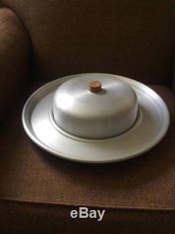 RUSSEL WRIGHT SPUN ALUMINUM possibly teak Wood Serving Tray with Dome Domed Lid