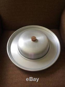 RUSSEL WRIGHT SPUN ALUMINUM possibly teak Wood Serving Tray with Dome Domed Lid