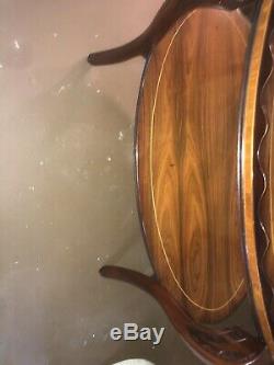 Rare Antique Inlayed Wooden With Brass Coffee Table Serving Tray Top